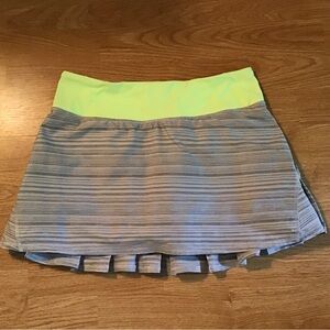 lululemon athletica Gray Striped Skater Skirt with Neon Yellow Waistband